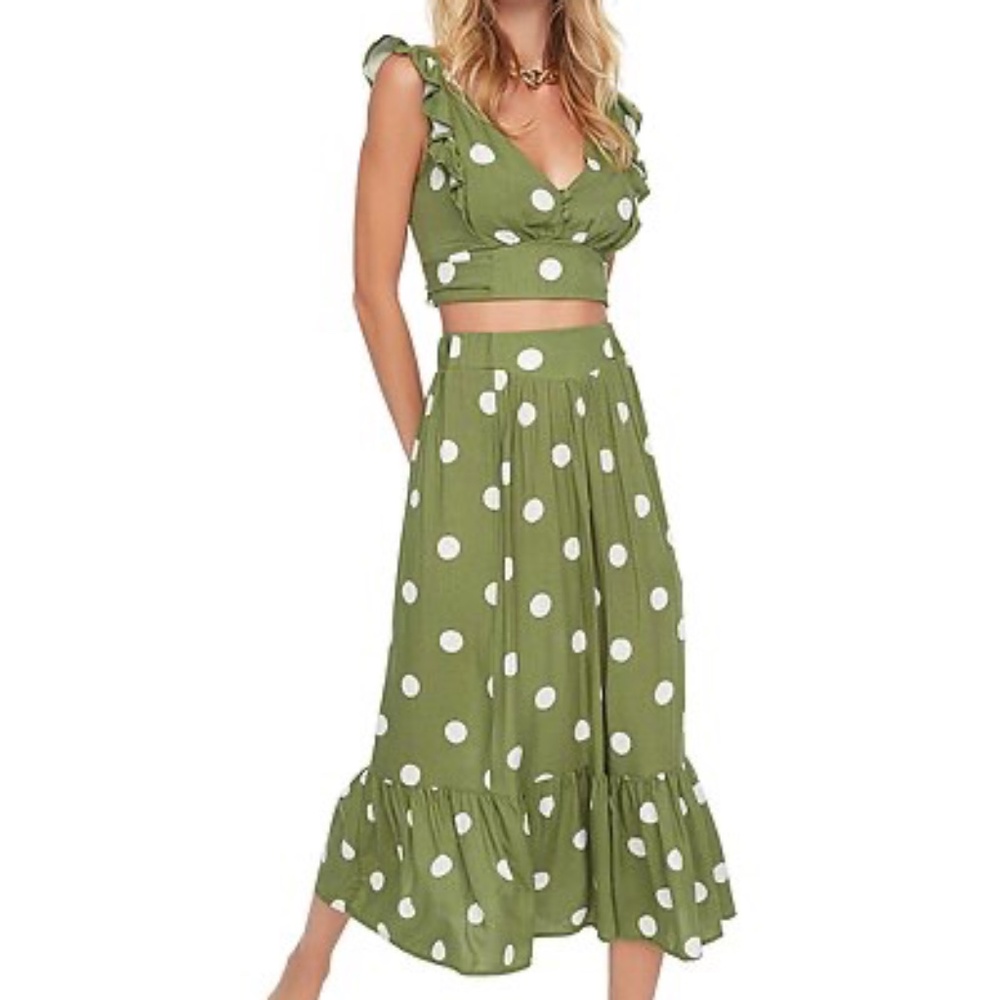 NWT Khaki Polka Dot Co-ord Set Sz 12 skirt and top